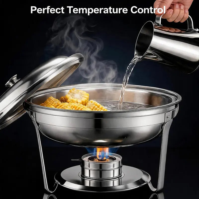5QT Stainless Steel Chafing Dish, Round Buffet Food Warmer & Serving Dish, 2/4/6 Pack
