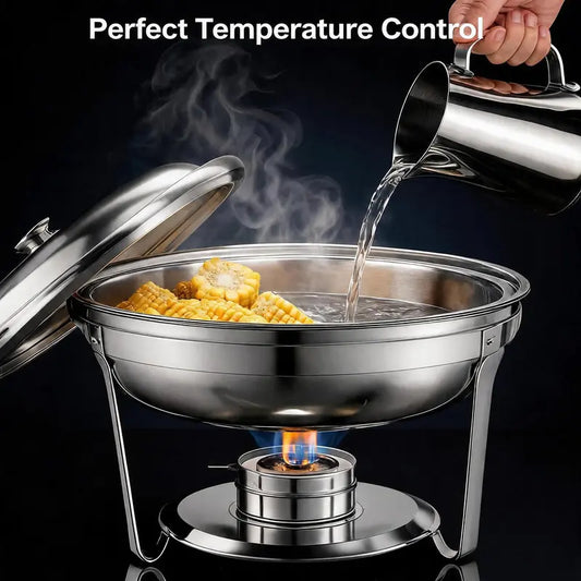 5QT Stainless Steel Chafing Dish, Round Buffet Food Warmer & Serving Dish, 2/4/6 Pack