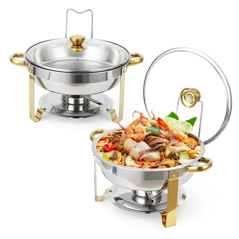 5QT Stainless Steel Chafing Dish, Round Buffet Food Warmer & Serving Dish, 2/4/6 Pack