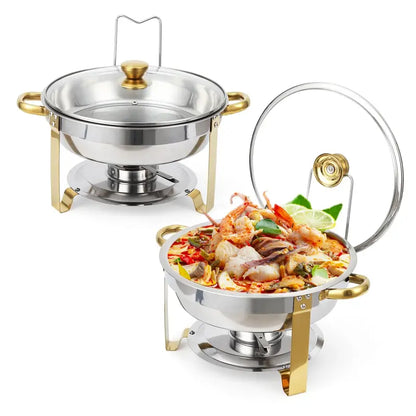 5QT Stainless Steel Chafing Dish, Round Buffet Food Warmer & Serving Dish, 2/4/6 Pack