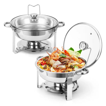 5QT Stainless Steel Chafing Dish, Round Buffet Food Warmer & Serving Dish, 2/4/6 Pack