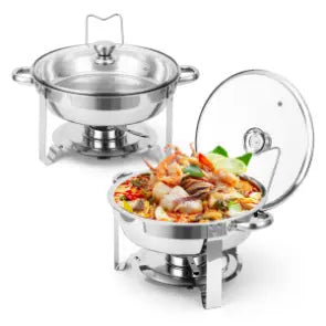 5QT Stainless Steel Chafing Dish, Round Buffet Food Warmer & Serving Dish, 2/4/6 Pack