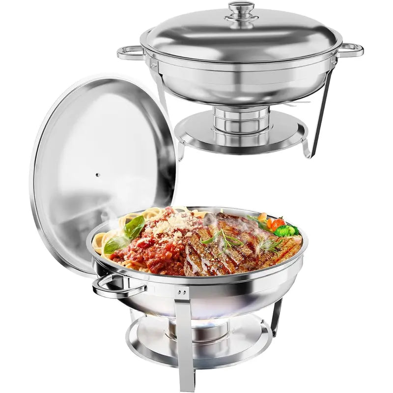 5QT Stainless Steel Chafing Dish, Round Buffet Food Warmer & Serving Dish, 2/4/6 Pack