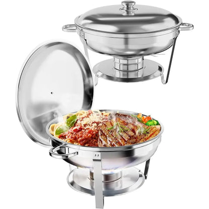 5QT Stainless Steel Chafing Dish, Round Buffet Food Warmer & Serving Dish, 2/4/6 Pack