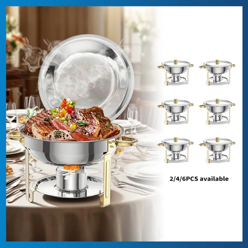 5QT Stainless Steel Chafing Dish, Round Buffet Food Warmer & Serving Dish, 2/4/6 Pack
