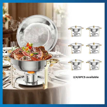 5QT Stainless Steel Chafing Dish, Round Buffet Food Warmer & Serving Dish, 2/4/6 Pack