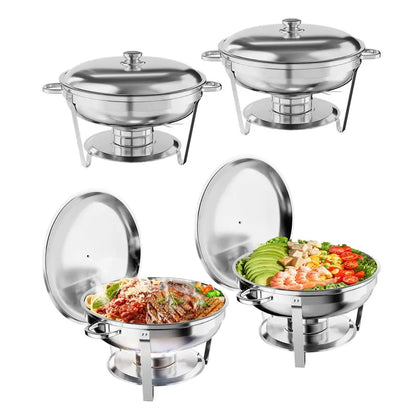 5QT Stainless Steel Chafing Dish, Round Buffet Food Warmer & Serving Dish, 2/4/6 Pack