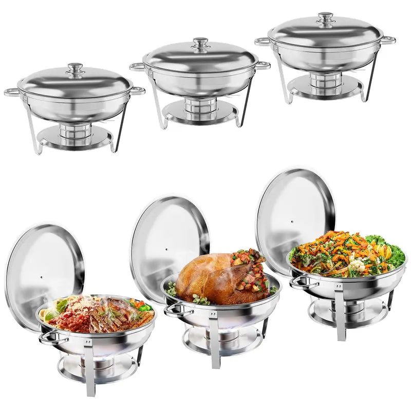 5QT Stainless Steel Chafing Dish, Round Buffet Food Warmer & Serving Dish, 2/4/6 Pack