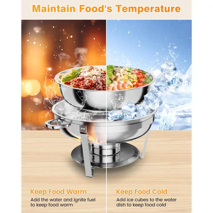5QT Stainless Steel Chafing Dish, Round Buffet Food Warmer & Serving Dish, 2/4/6 Pack