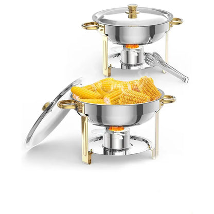 5QT Stainless Steel Chafing Dish, Round Buffet Food Warmer & Serving Dish, 2/4/6 Pack