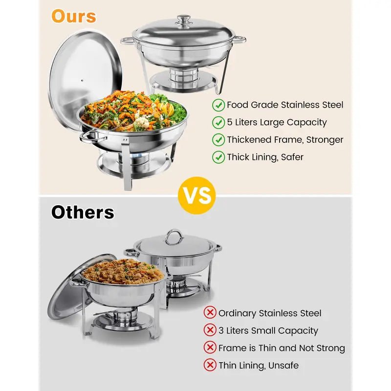 5QT Stainless Steel Chafing Dish, Round Buffet Food Warmer & Serving Dish, 2/4/6 Pack