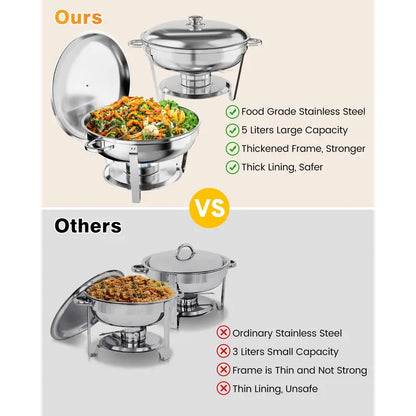 5QT Stainless Steel Chafing Dish, Round Buffet Food Warmer & Serving Dish, 2/4/6 Pack