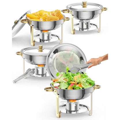 5QT Stainless Steel Chafing Dish, Round Buffet Food Warmer & Serving Dish, 2/4/6 Pack