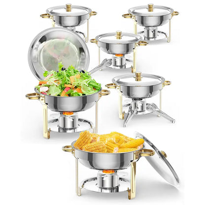 5QT Stainless Steel Chafing Dish, Round Buffet Food Warmer & Serving Dish, 2/4/6 Pack