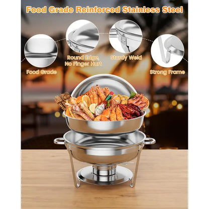 5QT Stainless Steel Chafing Dish, Round Buffet Food Warmer & Serving Dish, 2/4/6 Pack