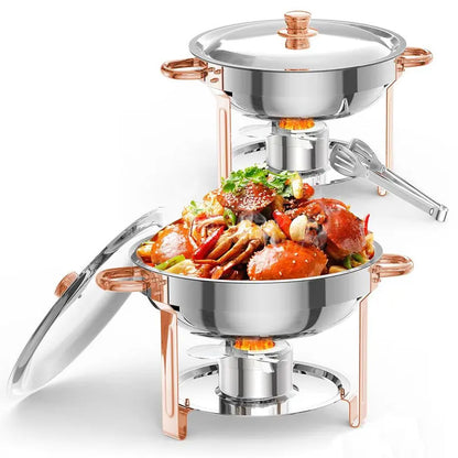 5QT Stainless Steel Chafing Dish, Round Buffet Food Warmer & Serving Dish, 2/4/6 Pack