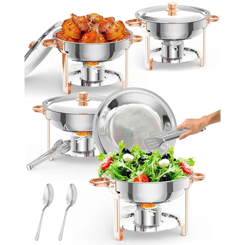 5QT Stainless Steel Chafing Dish, Round Buffet Food Warmer & Serving Dish, 2/4/6 Pack