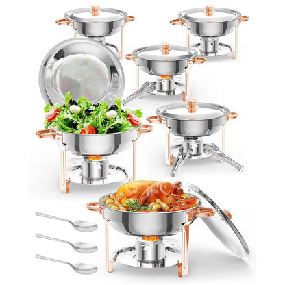 5QT Stainless Steel Chafing Dish, Round Buffet Food Warmer & Serving Dish, 2/4/6 Pack